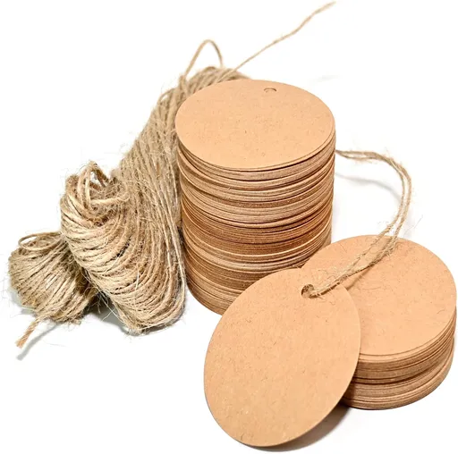 200pcs Kraft Gift Tags - Round Paper Tags for Gifts with Jute Twine, Custom Tag for Wedding Christmas Crafts, (Brown)