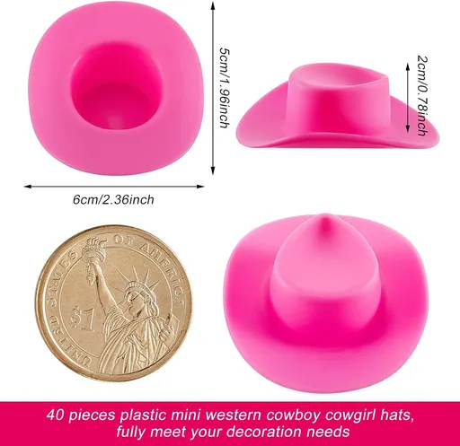 40 Pieces Plastic Mini Cowboy Hat Cowgirl Hat for Crafts Western Hat Miniature Cute Doll Hat Tiny Party Hat Toy Doll Party(Pink)