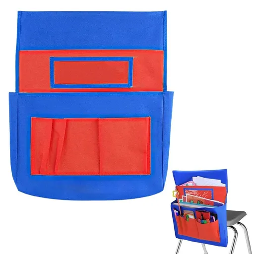 Classroom Chair Storage Bag with Label Slot, Back Pocket Organizer Storage with Label Slot Multiple Pockets for School Home Classrooms