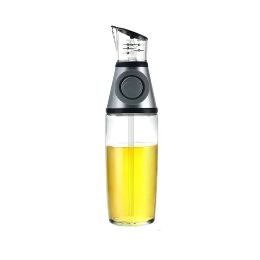 17oz Olive Oil Dispenser Oil Sprayer, Clear Glass Refillable Oil and Vinegar Dispenser Bottle with Measuring Scale Pump for Kitchen