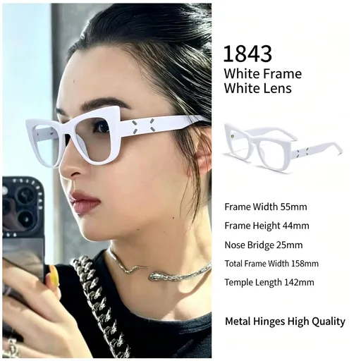 Minimalist White Frame White Lens Cat Eye Sunglasses UV400 Blocking, Sleek Monochrome Modern Look, for Christmas Gifting