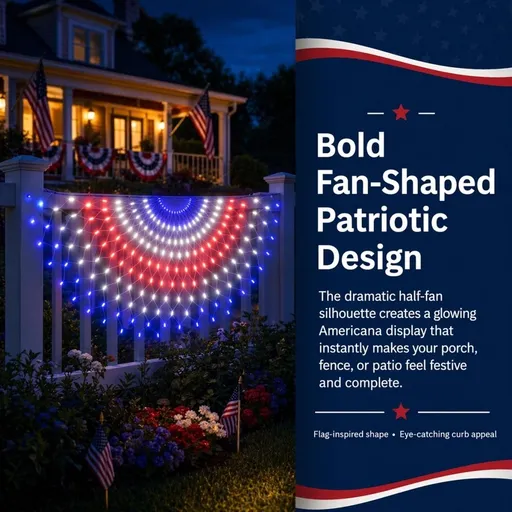1Pack Patriotic Fan Flag Net Light, Red White Blue LED, 47.24x23.62in Independence Day Outdoor Decor for Porch Yard Window