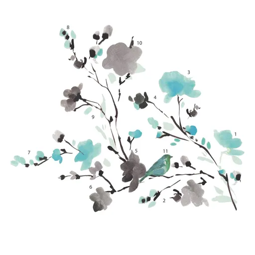 Watercolor Flower Tree Branch Wall Stickers Peel and Stick Wall Art Decals for Living Room Bedroom