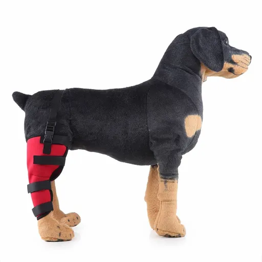 Dog Hind Right Leg Brace for Surgery Recovery, Puppy Rear Leg Protector with Stable Support, Prevents Licking Chewing Wounds, Aids Post-Op Recovery - Red - Size XXS