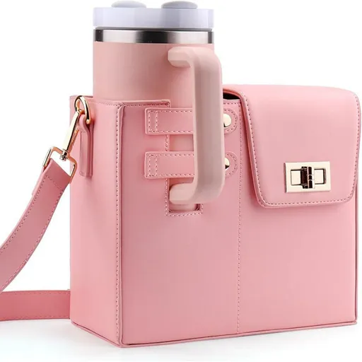 Pink Portable Insulated Water Bottle Carrier Bag with Adjustable Shoulder Strap - Crossbody Drink Holder for Outdoor Activities