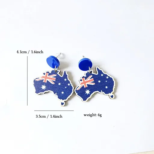 Wooden Australia Map Silhouette Earrings - Lightweight Geometric Ear Drops, Cultural Decor Gift(Style 1)