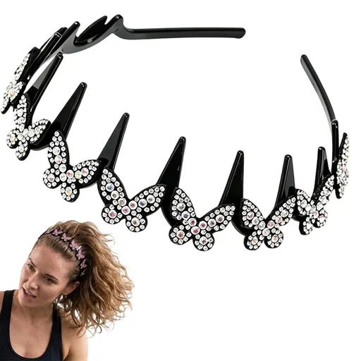 Rhinestone Headbands for Women - Non-Slip Comb Teeth, Sparkling Butterfly Crystal for Weddings, Parties & Daily Wear