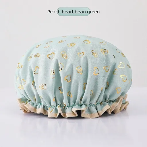 Women's Double-Layer Waterproof Shower Cap-green
