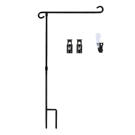 Garden Flag Stand Holder, Heavy Duty Yard Flag Pole with 2 Clips and Stopper, Black Mini Metal Stake for Outdoor Patio Lawn, 35.4in