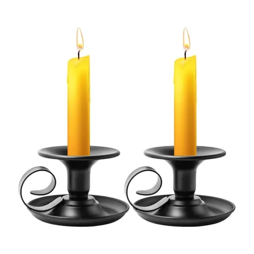 2PCS Handmade Iron Art Vintage Candle Holders, Matte Texture Lights Up Romantic Moments (BLACK)