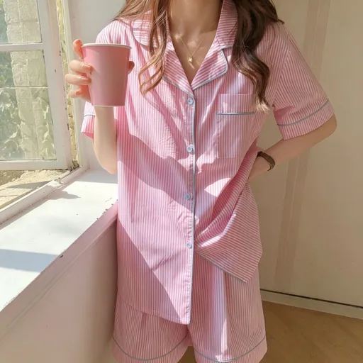 Pink Stripe Size XL | Bubble Crinkle Plus Size Short Pajamas | Christmas Pink Versatile Gift | Plus Size Friendly Loose Women's Loungewear