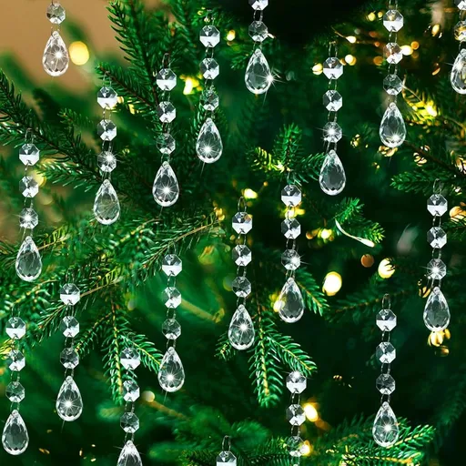 Christmas Ornaments Crystal Tree Decorations, Acrylic Clear Hanging Crystals for Centerpieces Teardrop Chandelier Garland Beads for Xmas Wedding Party Home Decor