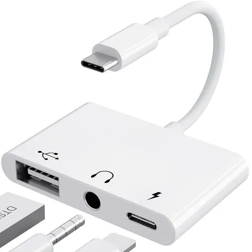 3-in-1 USB-C Adapter Fast Charging Lightning & 3.5mm Audio Port Multi Function Converter