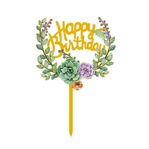 Happy Birthday Anniversary Wedding Cake Flowers Topper Acrylic Party Decorations - NO.10