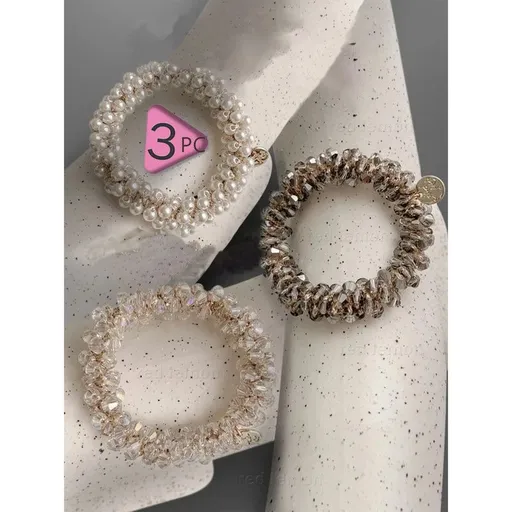 3-Pack Simple & Stylish Crystal Hair Ties for Women – Ponytail Elastic & Bracelet 2-in-1