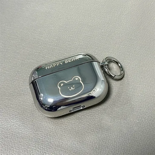 Laser Engraved HAPPY Bear Electroplated + Ring Apple AirPods pro2