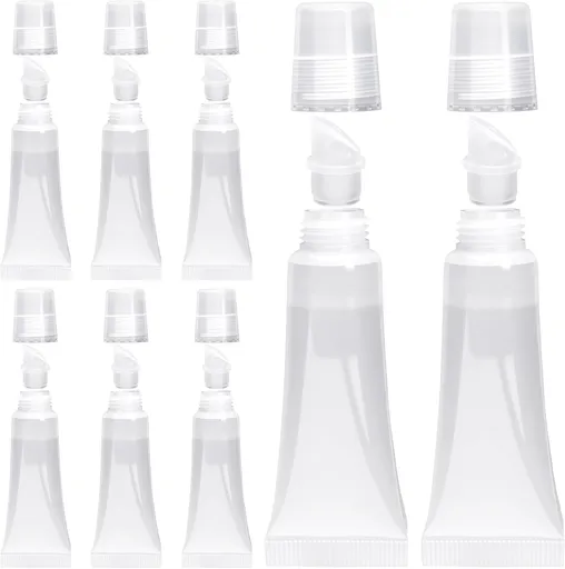 8pcs Empty Lip Gloss Squeeze Tubes, 10ml Refillable Lip Balm Containers with Screw Cover, Clear Soft Portable Empty Tube Makeup Containers for Travel Toiletries