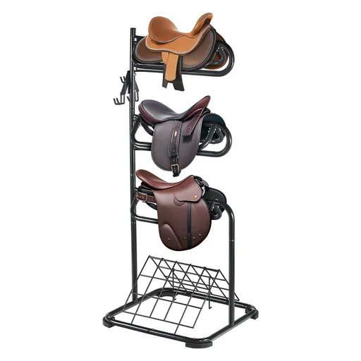 Saddle Rack Freestanding Heavy Duty 30 x 30 x 68.5 in 3 Tiers Removable Rotating Tiers for English and Western Saddle Tack Room Organization