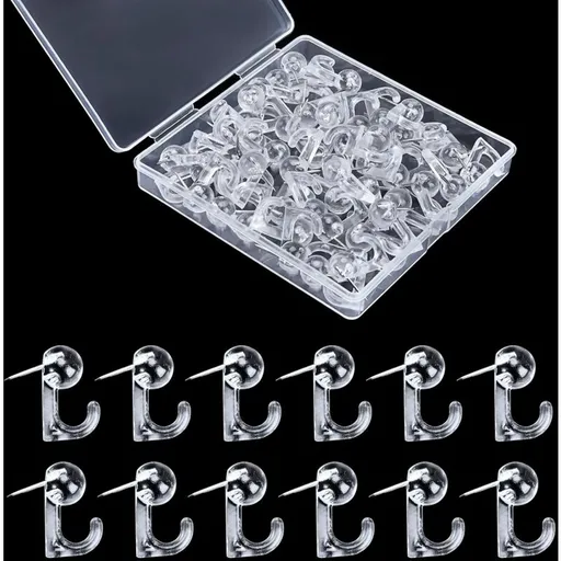 50 pcs Clear Push Pins Thumbtacks Hanging Hooks Plastic Wall Hooks For Cork Board Map Photos Calendar Home School