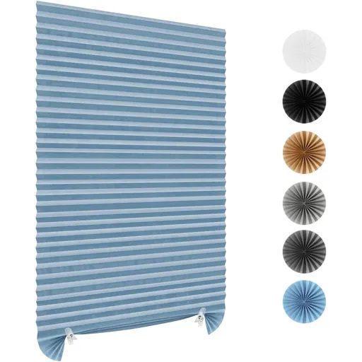 60 x 150 CM Blue Self-Adhesive Pleated Window Blinds (2 Packs) - No-Drill Cuttable Light Filtering Shading Blinds
