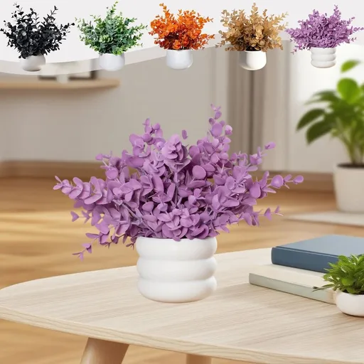 Small Artificial Eucalyptus Plant With White Pot, Faux Greenery, Indoor Tabletop Home Office Decor, 11 inch A