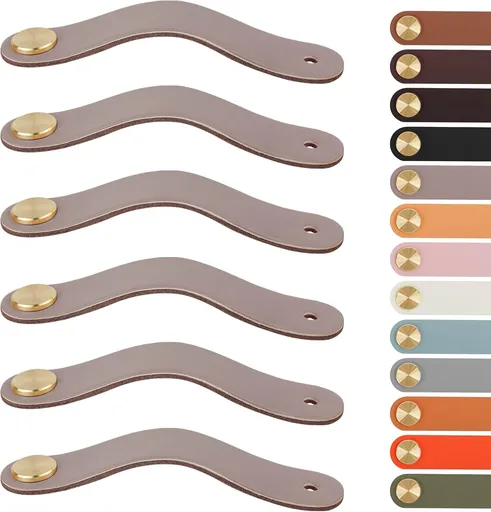Leather Handles - Furniture Handles - Kitchen Handles - Door Handles - Cabinet Handles - Drawer Knobs - Furniture Hardware - Kitchen Hardware - Handles - Leather - Leather - Kitchen Renovation - Industrial - Brass - Knobs - Loops - Loop - Nude - Set
