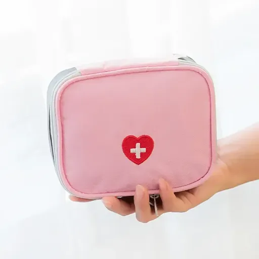Portable Mini First Aid Pouch, Empty Travel Medicine Bag Double Zippers Handy Pills Pocket for Travel Home, Small Size