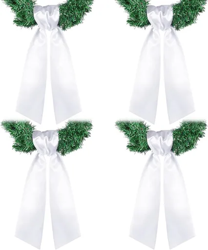 4 Pcs Wreath Sash for Front Door Blank Wreath Sash Accessories Embroidery Plain Blanks for Embroidery Monogram Party Farmhouse Indoor Outdoor Wedding Decor (4.49" X 56.30",White)