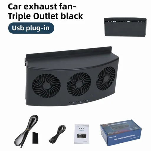 Black USB Plug in Triple Outlet Car Window Ventilation and Exhaust Fan - 4500 RPM Air Circulation and Foldable Space Saving, Remove Heat Odors Smoke and Stale Air for Most Vehicles without Anti-Pinch Feature