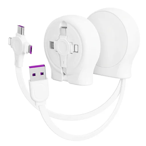 1Pack Multi Charging Retractable Cable with USB A to USB Type C/Micro USB/IP Port for Smartphone, Data Sync and Fast Charging Cord for iPhone, iPad, Samsung, Tablets, Laptop and More - White - Size 1Pack
