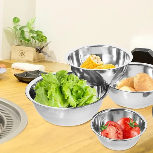 5Pcs Large Stainless Steel Mixing Bowls Plated Silver Kitchen Basins for Home Use