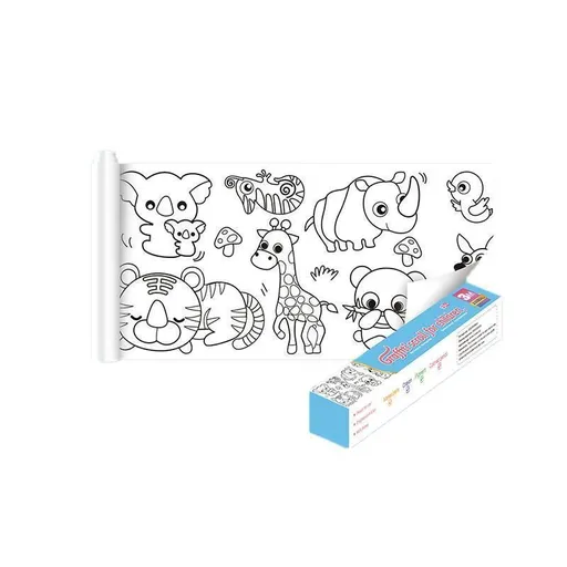 3M DIY Colouring Paper Roll with 12 Colour Pencils Cartoon Doodle Set - Animal world (With 12PCS Colored Pencils)