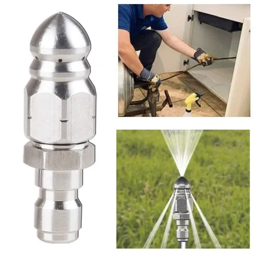 Pressure Washer Sewer Jetter Nozzle with Stainless Steel, Mini Compact Durable Sewer Jet Nozzle, Pressure Drain Jetter Nozzle, Sewer Cleaning Tool, for Pipe Unclogging Silver