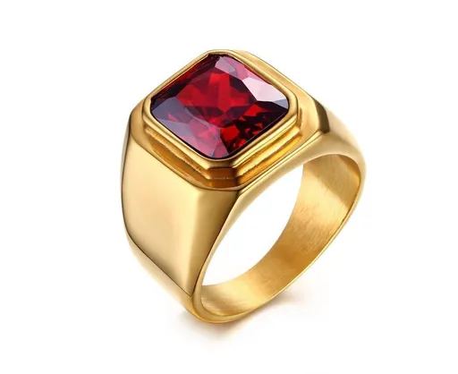 Men's Signet Ring Stylish Black Square CZ Stone Gold Color Stainless Steel US Size 10