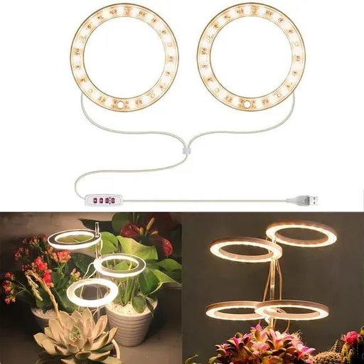 2 pcs LED Grow Light 4000K Full Spectrum with Timer, Adjustable USB Plant Lighting for Small Plants, Beige