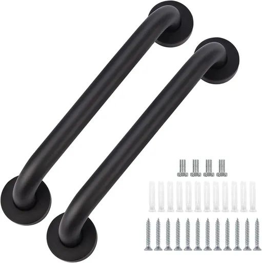 2 pieces - Armrest - 30*5 cm - Bathtub Grip - handle for the elderly - stainless steel railing - safety railings - non-slip shower grip - wall-mounted stainless steel handle - for the elderly, bathroom, kitchen - black