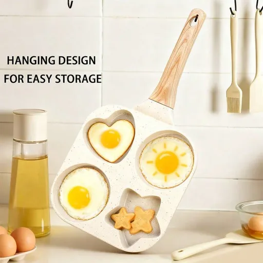 Non Stick Enlarged 3 In 1 Omelette Pan Mini Burger Pan Non Burning Raised Handle Multi Purpose Hamburger Skillet Household Nonstick Frying Pan Egg Burger Pan With Wooden Handle Steak Ham Breakfast Maker 3 And 4 Holes