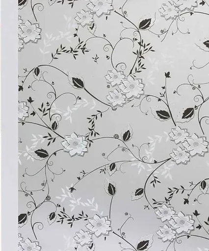 Window film - Self-adhesive window film - Easy installation - 50*200cm - Frosted glass with flowers - black, white - Self-adhesive - PVC - Self-adhesive wallpaper for decoration