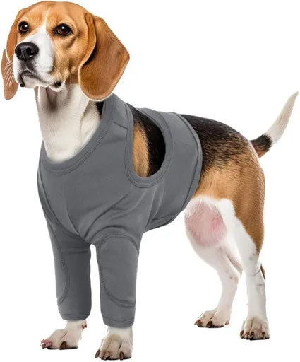 Breathable Elastic Dog Elbow Protection for Post-Surgery Foreleg, Prevents Licking and Biting, Light Gray, L