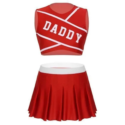 House Of Dasein Daddy Cheerleader Crop Top Outfit Ddlg Littles Costume - Red - Xl