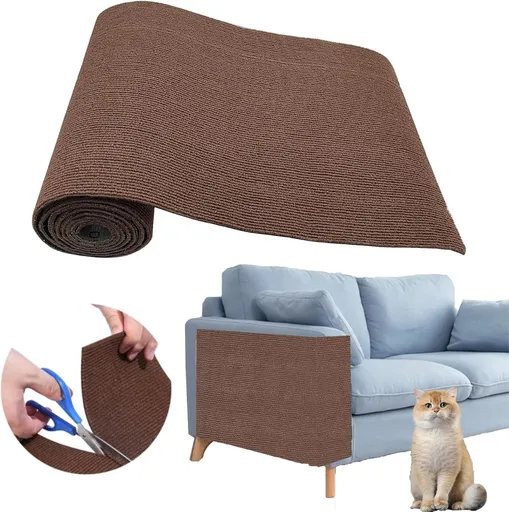 78.7"X15.8" Self-Adhesive Cat Scratching Mat - Durable Couch Protector from Cat Claws, DIY Furniture Protector from Cats Scratching, Sticky cat Scratch Wall mat- No Residue, Safe for Cats - Brown