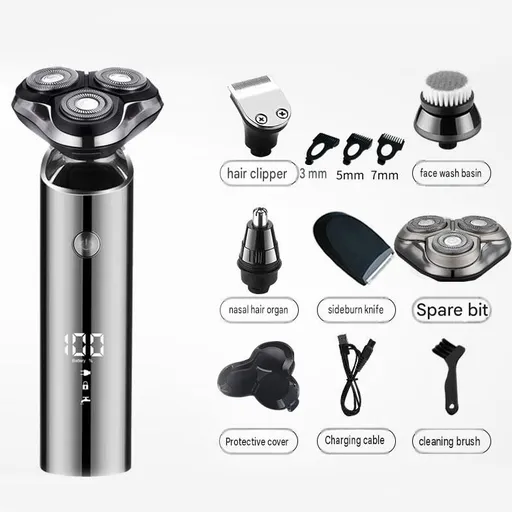 Electric Rotary Shaver for Men - Deluxe Multi-Grooming Set, USB Rechargeable Digital Display Shaver for Beard, Facial and Travel Grooming