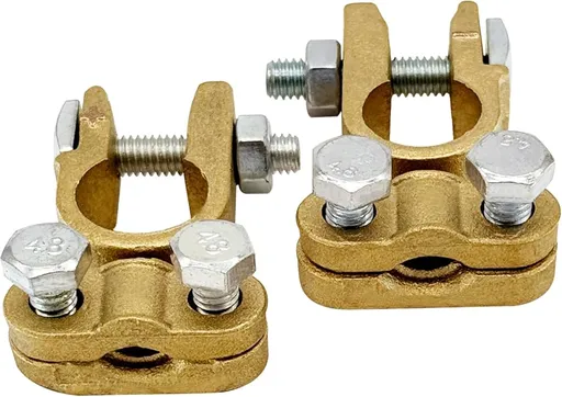 Brass Battery Terminals Connectors Clamps, Top Post Battery Terminal Protector Set for Marine Car Boat RV Vehicles (1 Pair)