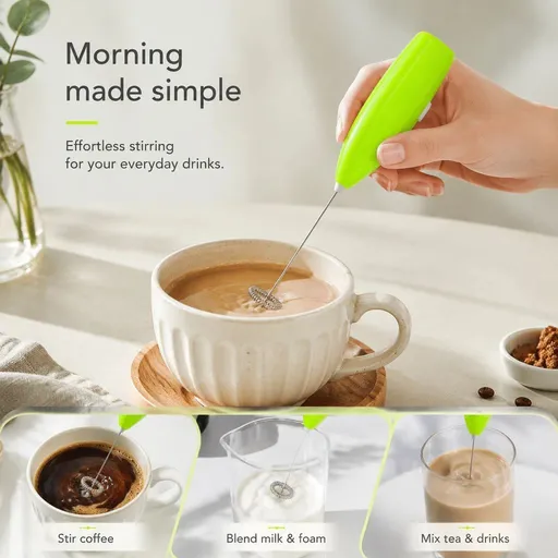Compact Handheld Electric Egg Beater, Stainless Steel Mixer For Kitchen, Coffee & Milk Tea Drinks, Green