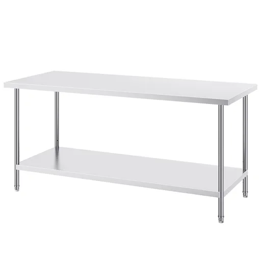 Stainless Steel Prep Table, 30 x 72 x 34 Inch, Heavy Duty Metal Worktable with 3 Adjustable Height Levels, Commercial Workstation for Kitchen Garage Restaurant Backyard