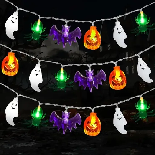 Halloween LED String Lights 20FT 40 Lights Pumpkin Ghost Bat Spider Shapes Battery Powered IP65 Waterproof Indoor Outdoor Decor