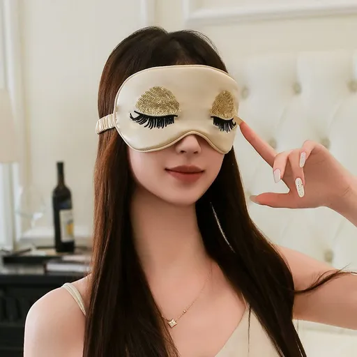 sleep eye mask, silk-like sleep mask, sequin eye mask, embroidered eyelash mask, luxury sleep mask, light-blocking mask, comfortable sleep mask, travel sleep mask, women's sleep mask, gift for her - Gold - Size 2PCS