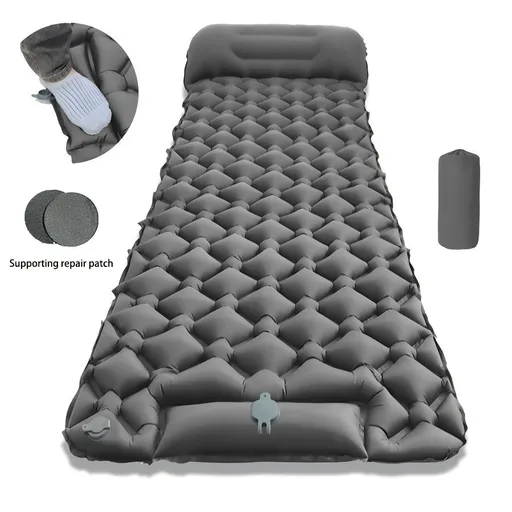 Camping Inflatable Mattress Breathable Camping Mattress Nylon Fabric Inflatable - Gray - Size 190cm