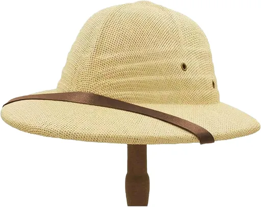 Straw Helmet Pith Bucket Sun Hat Men Vietnam War Army Hat Dad Boater Jungle Safari Explorer Miners Cap (Adjust Chin Cord)
