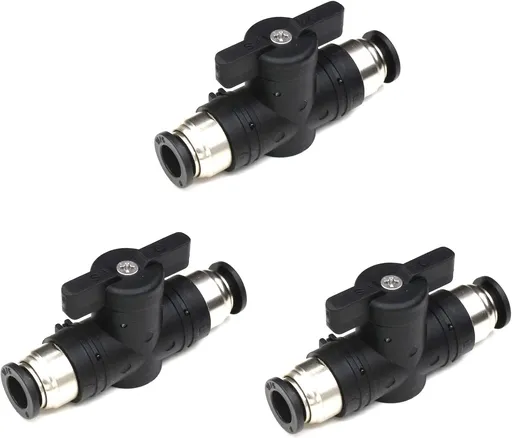 1/4 Push Connect Valve Pneumatic Ball Valve 1/4 inch Tube Quick Connect Valve Straight Union Air Flow Control Valve Tube Fittings air compressor valve 3Pack